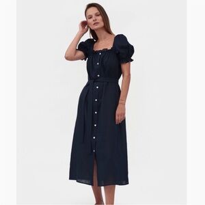 Elegant Navy Blue Puff Sleeve Dress